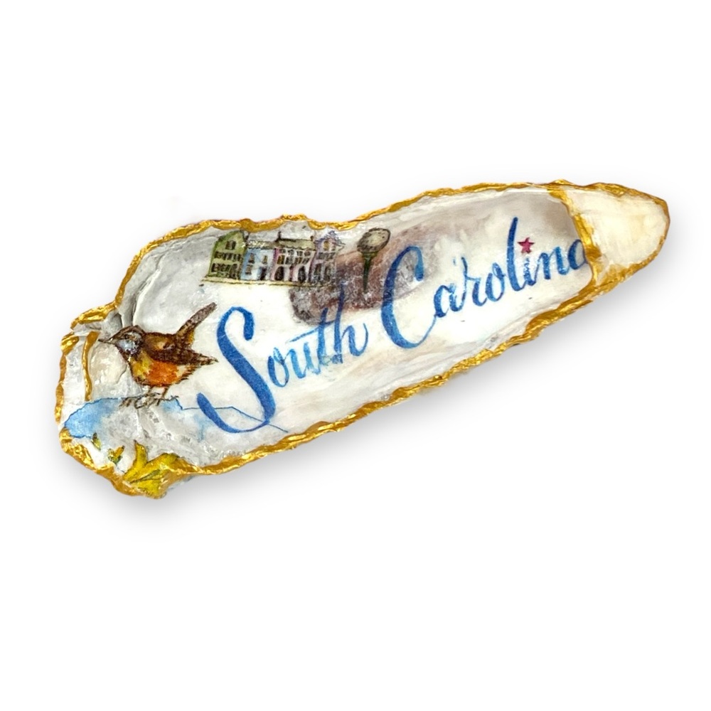 FREE WITH $50 PURCHASE SOUTH CAROLINA DECOUPAGE OYSTER SHELL TRINKET, RING DISH